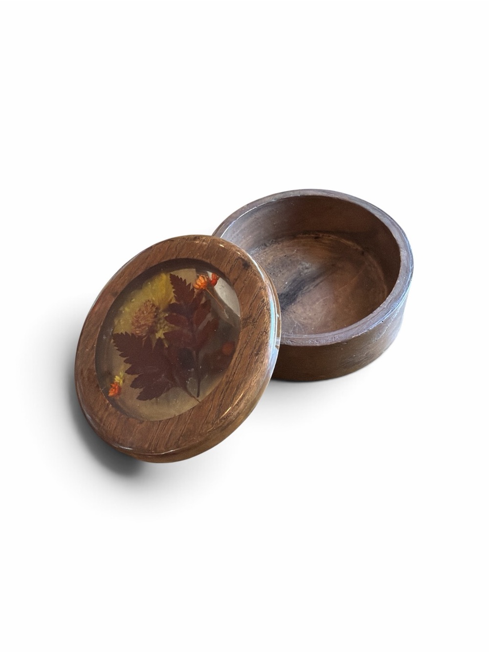 Wood Trinket Jewelry Box With Clear Lid Pressed Flowers